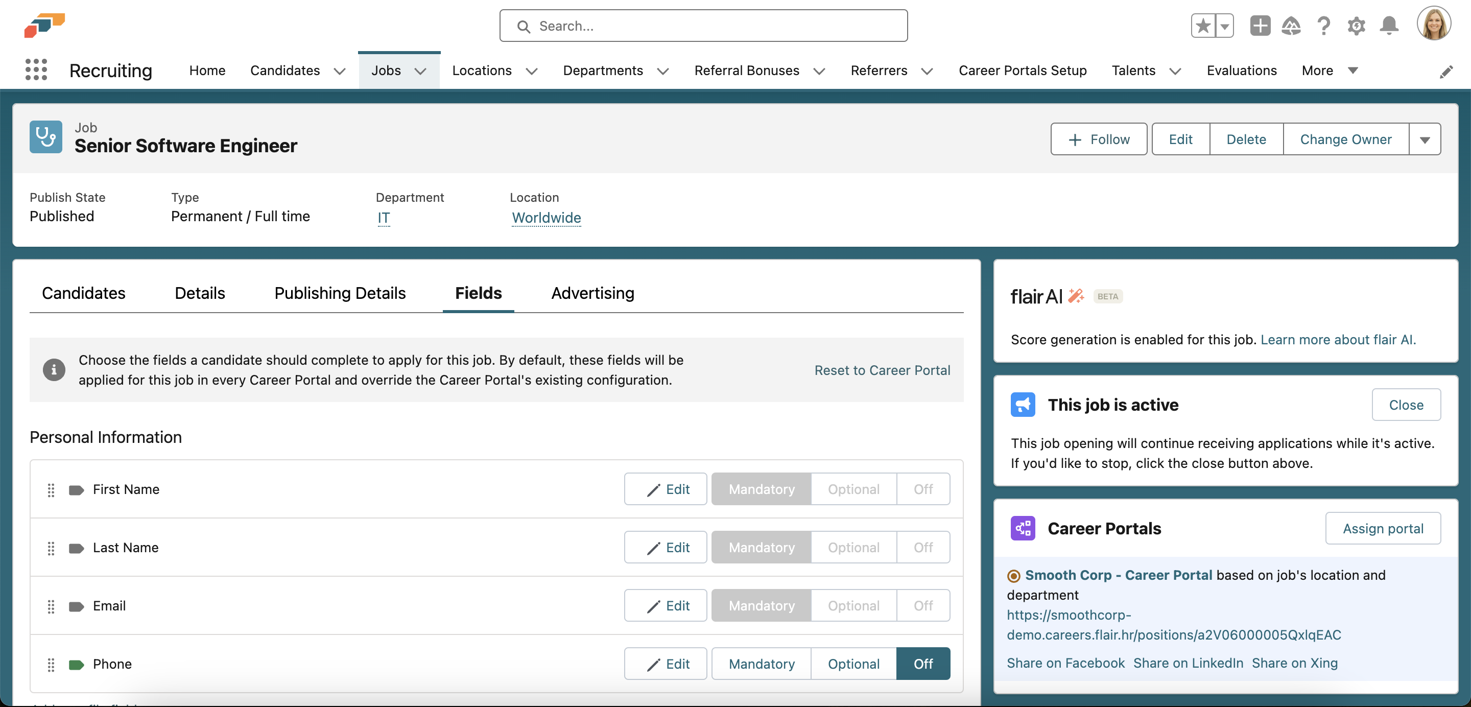 Edit required information for each specific job