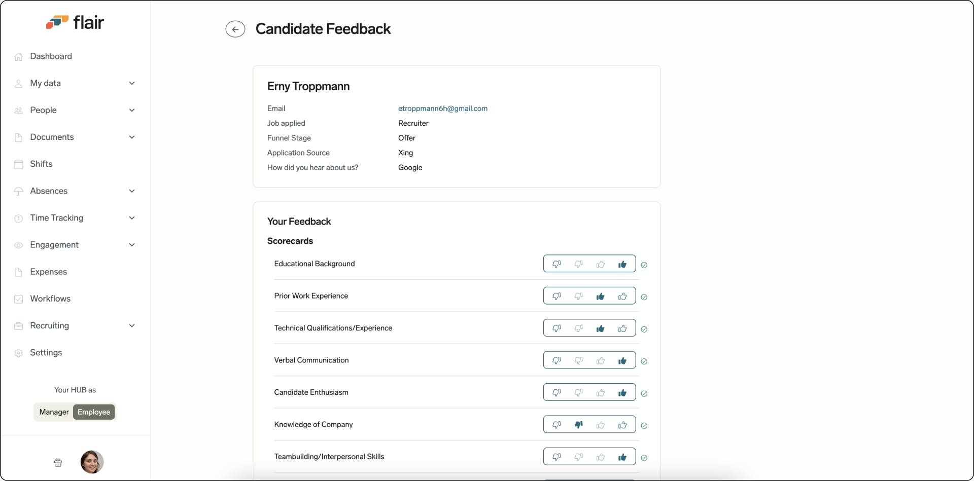 Scorecards for a candidate evaluation