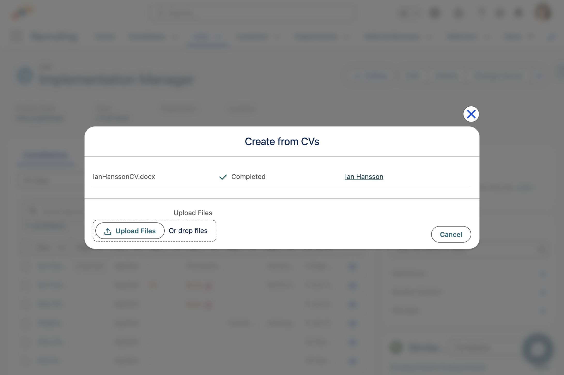Once CV Parsing is finnished, you can click on the candidates name