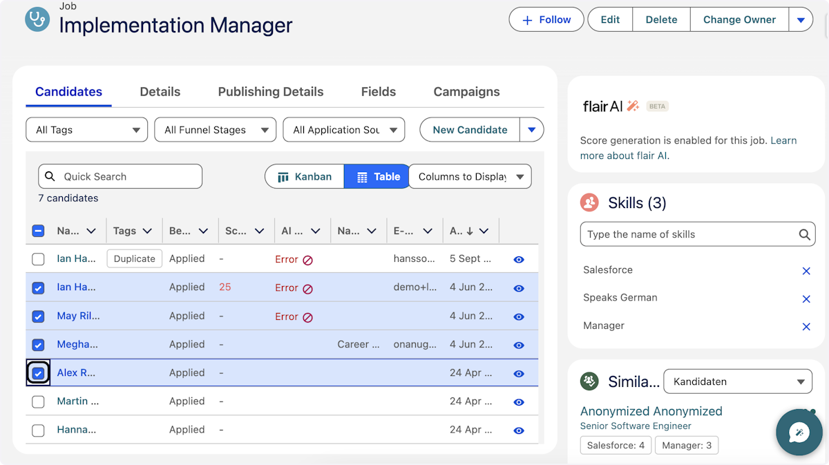 Select the Candidates you want to email