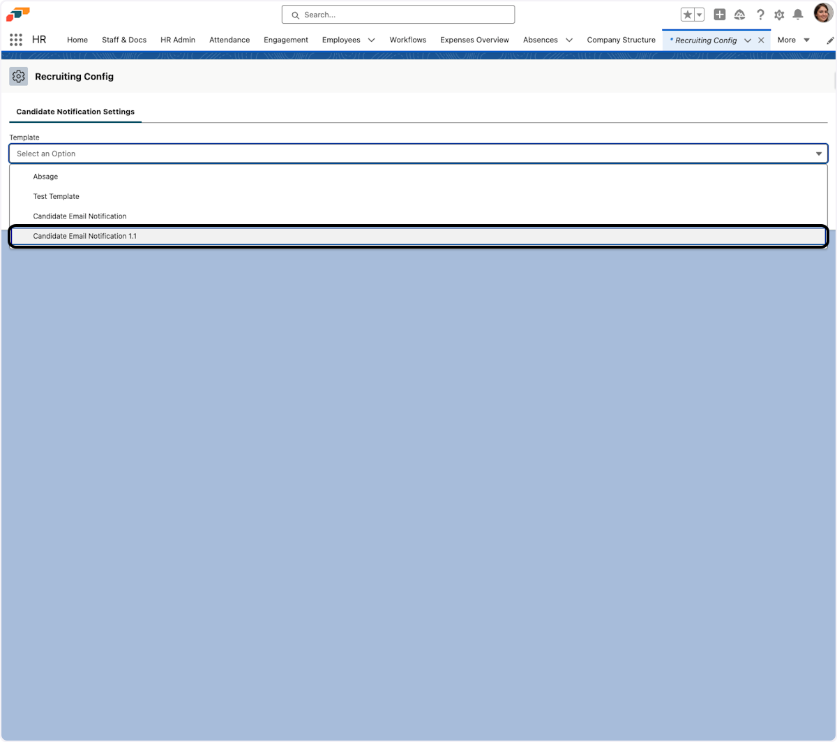 Select the template you created earlier