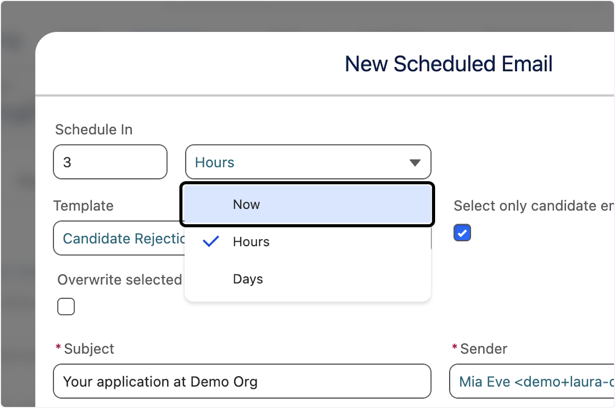 Select when to send the Email