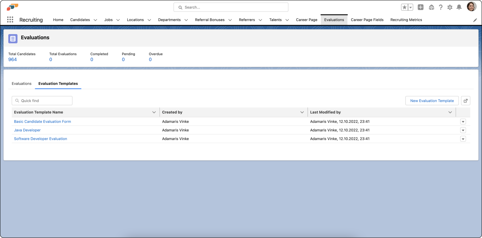 Create evaluation templates for your job vacancies