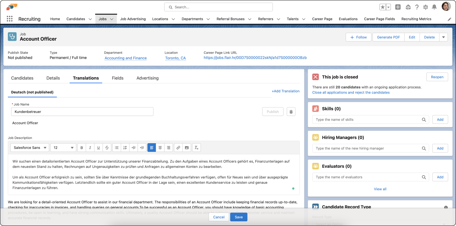 Add multiple language versions of job ads and job descriptions