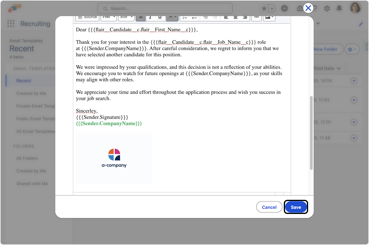 When you're finished creating your template, click on Save