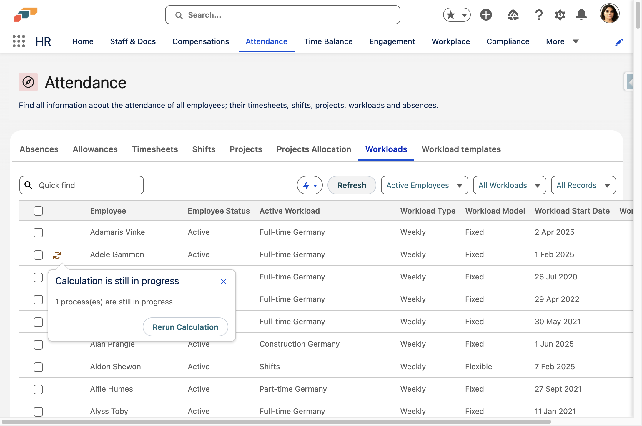 Click on Refresh to see the recalculated workloads