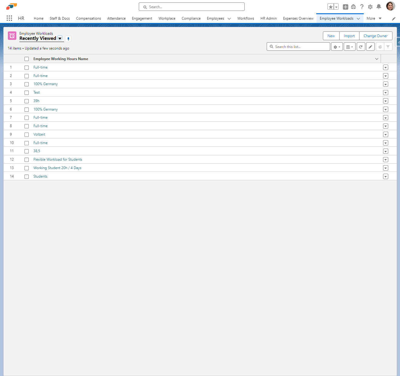 Click on Select a List View: Employee Workloads