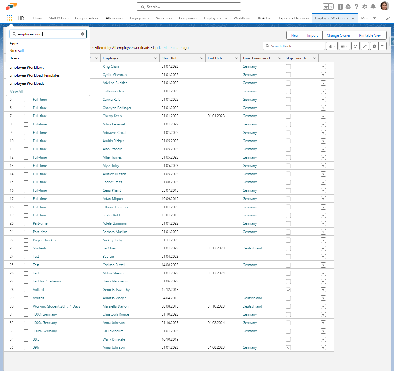Type "employee workloads"